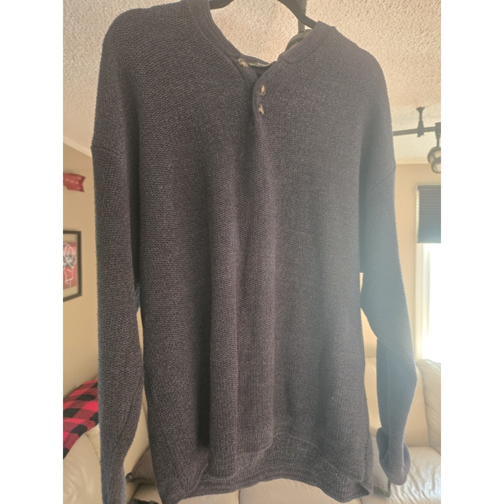 Vintage Scandia USA Made Navy Knit Henley Sweater Mens Large Cotton
